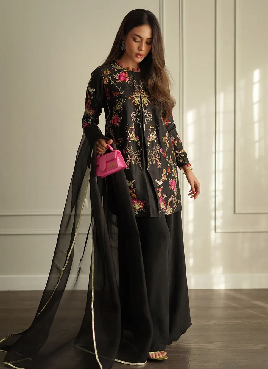 Siya Black Embroidered Shirt and Dupatta