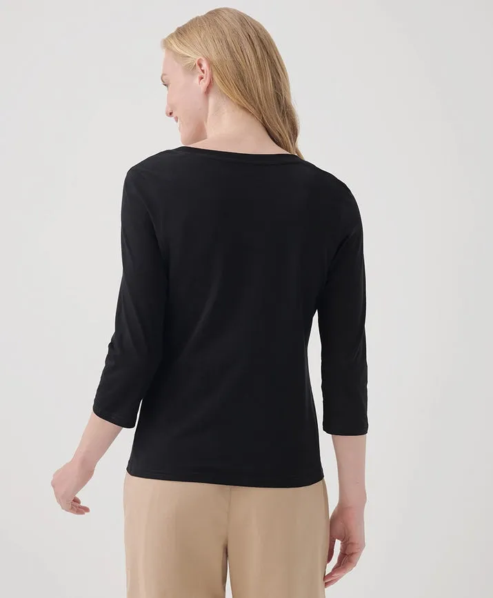 Softspun Scoop Neck 3/4 Sleeve Tee - Black