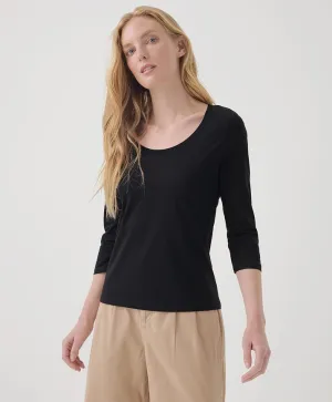 Softspun Scoop Neck 3/4 Sleeve Tee - Black