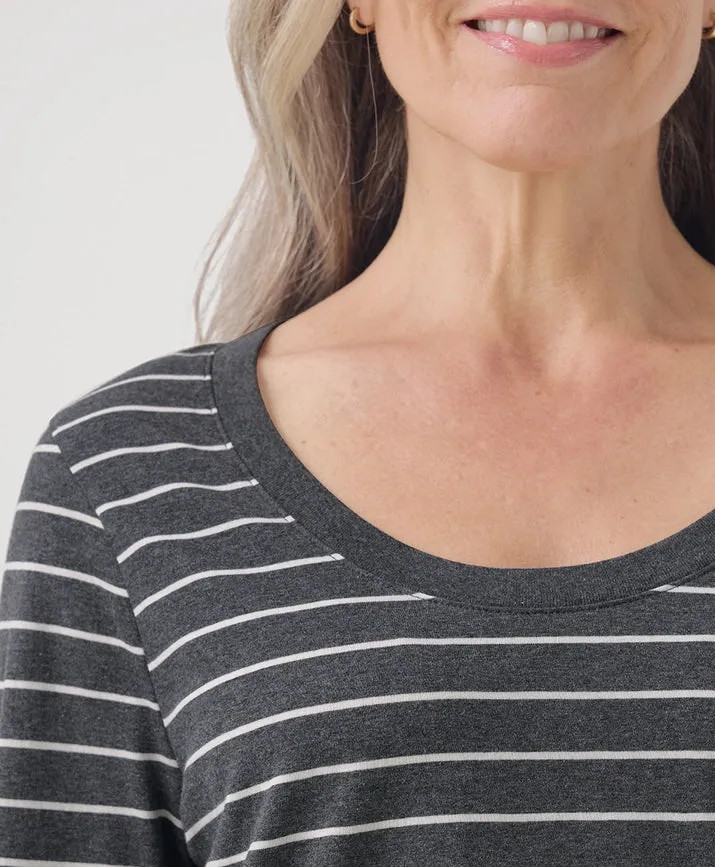 Softspun Scoop Neck 3/4 Sleeve Tee - Charcoal Classic Stripe