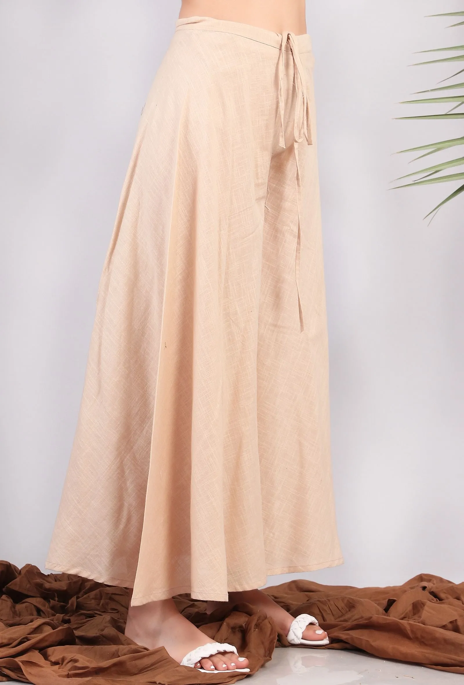 Solid Beige Flared Palazzo Pants