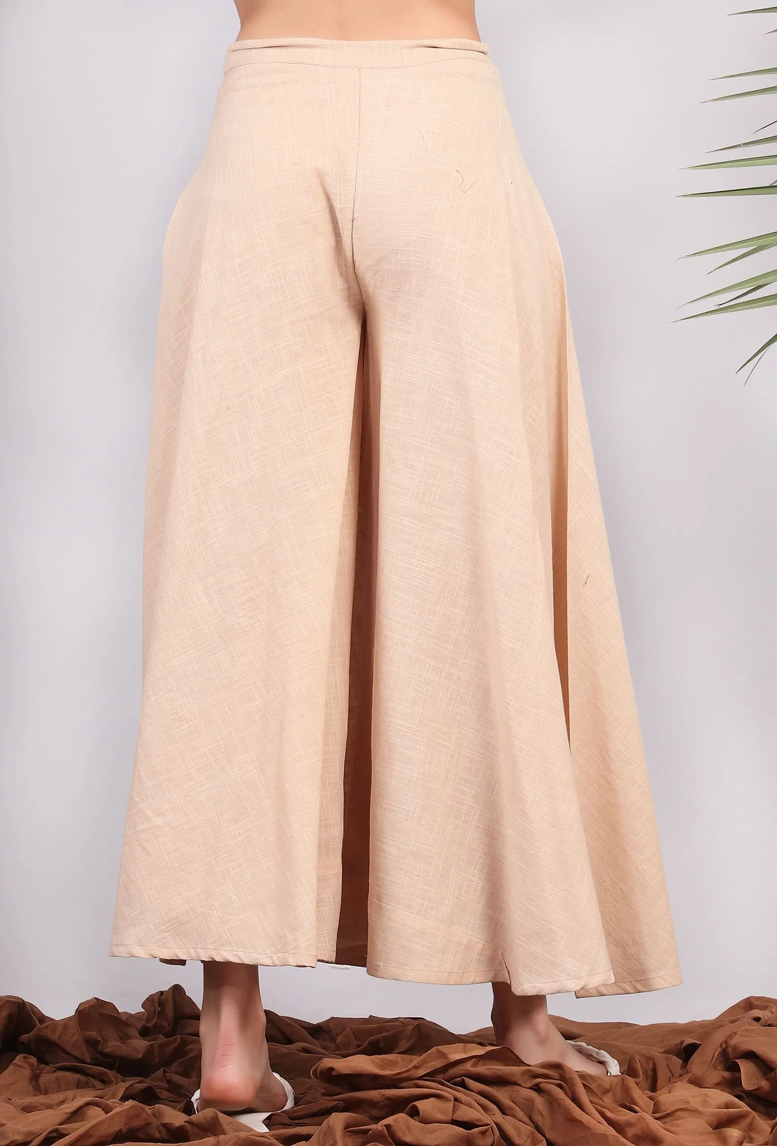 Solid Beige Flared Palazzo Pants