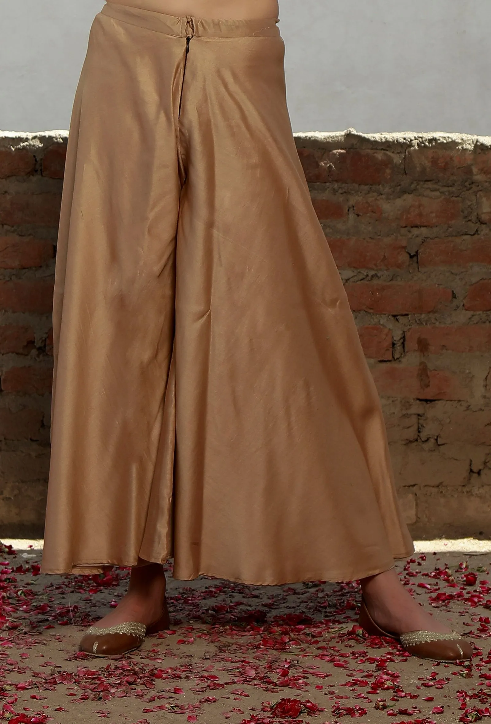 Solid Beige Flared Palazzo Pants