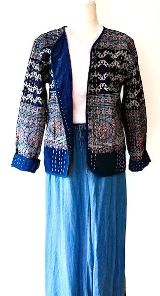 Specialty Collection: Fully Reversable Hand Embroidered Boho Jacket. (Blue)