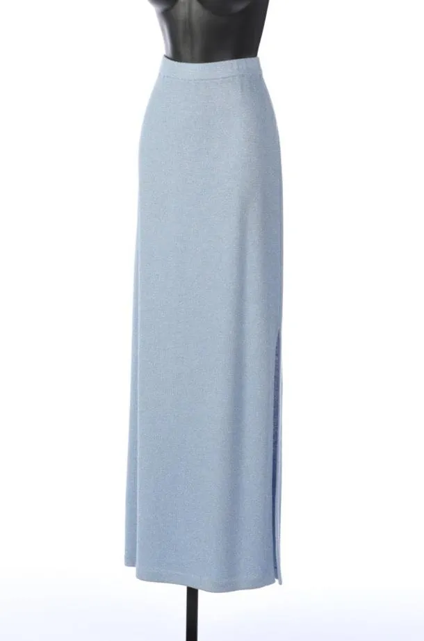 St. John Ice Blue Maxi Skirt with Silver Woven Glitter Detail (Part of Set)