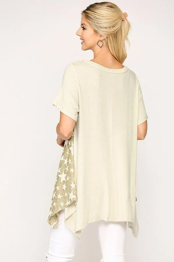 Star Textured Knit Mixed Tunic Top With Shark Bite Hem - 3 colors