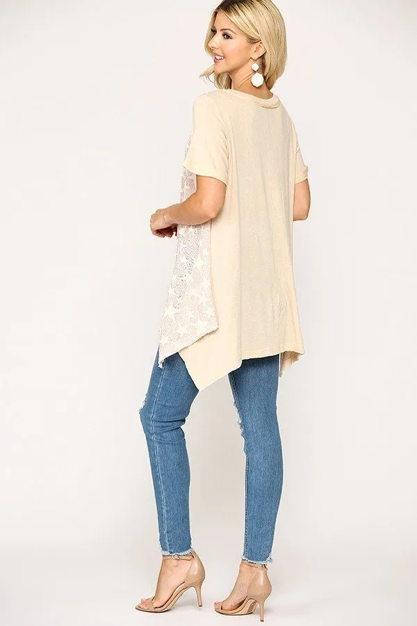 Star Textured Knit Mixed Tunic Top With Shark Bite Hem - 3 colors