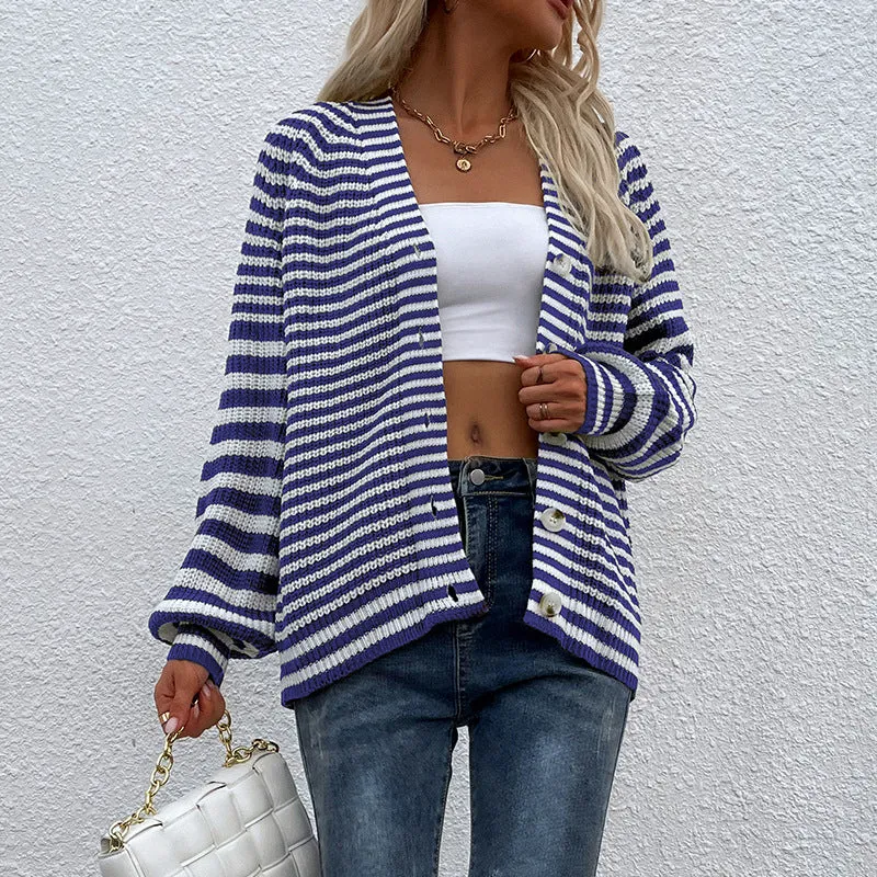 Striped Knitted Twist Cardigan Wholesale Women Clothing