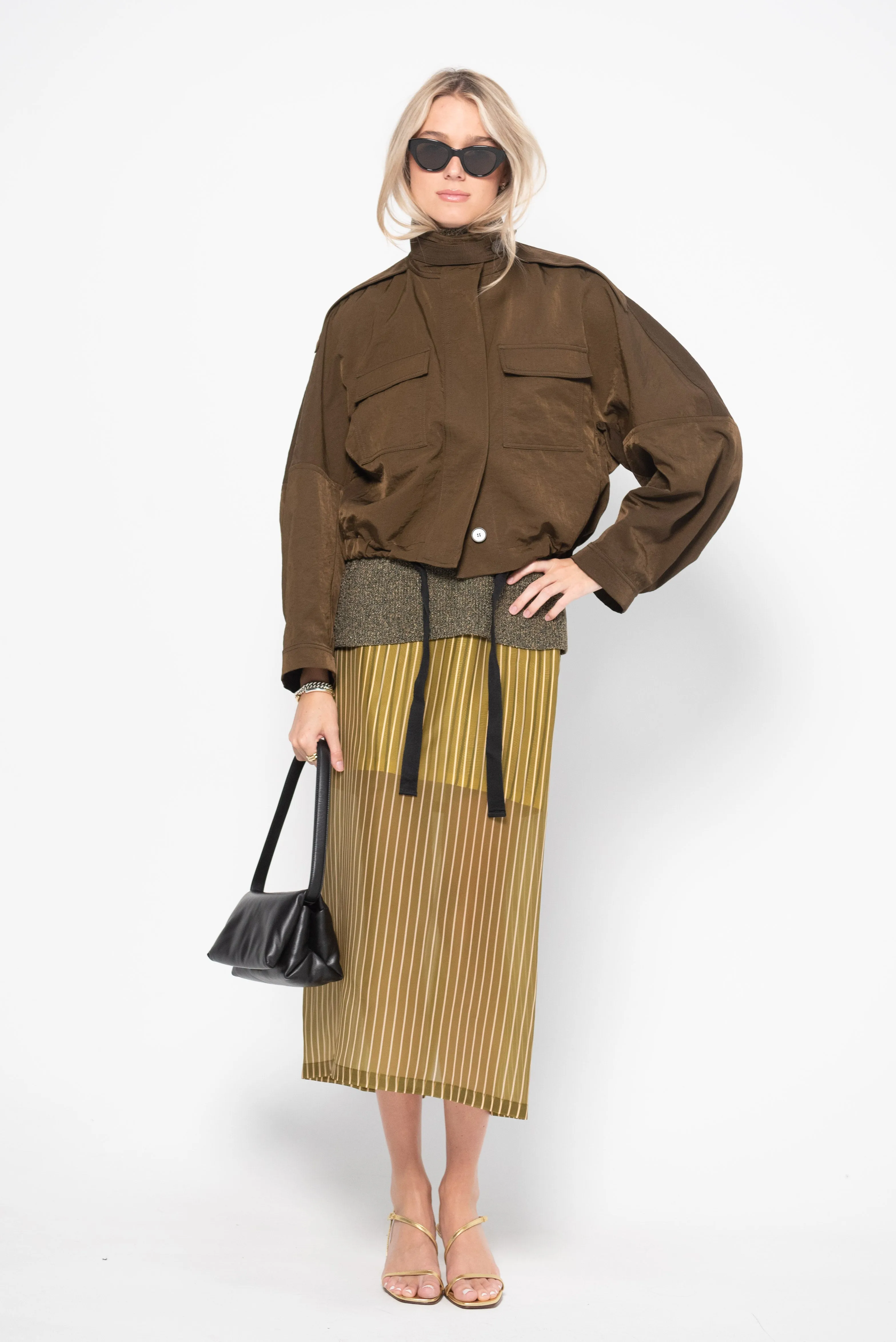 Susa Layered Organza Skirt, Khaki & Peach Stripes