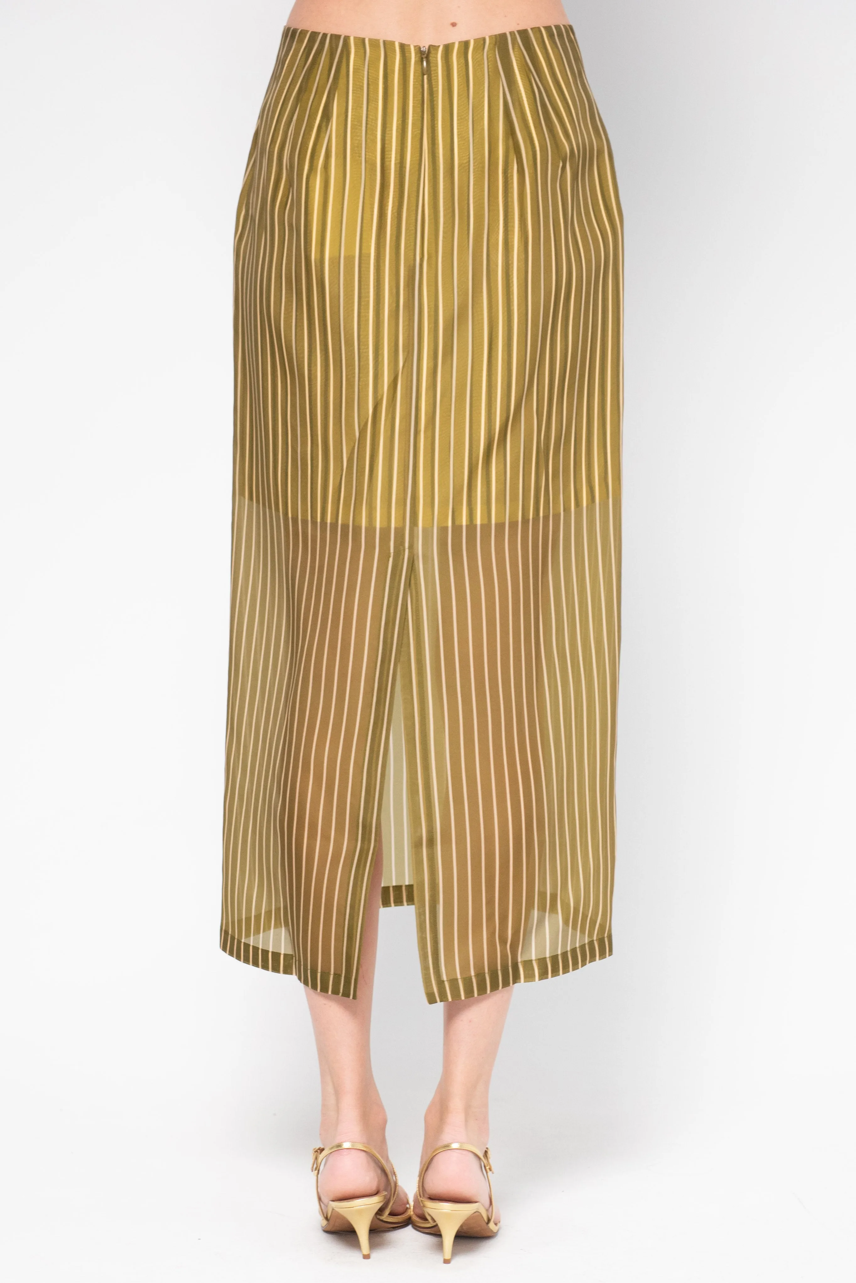 Susa Layered Organza Skirt, Khaki & Peach Stripes