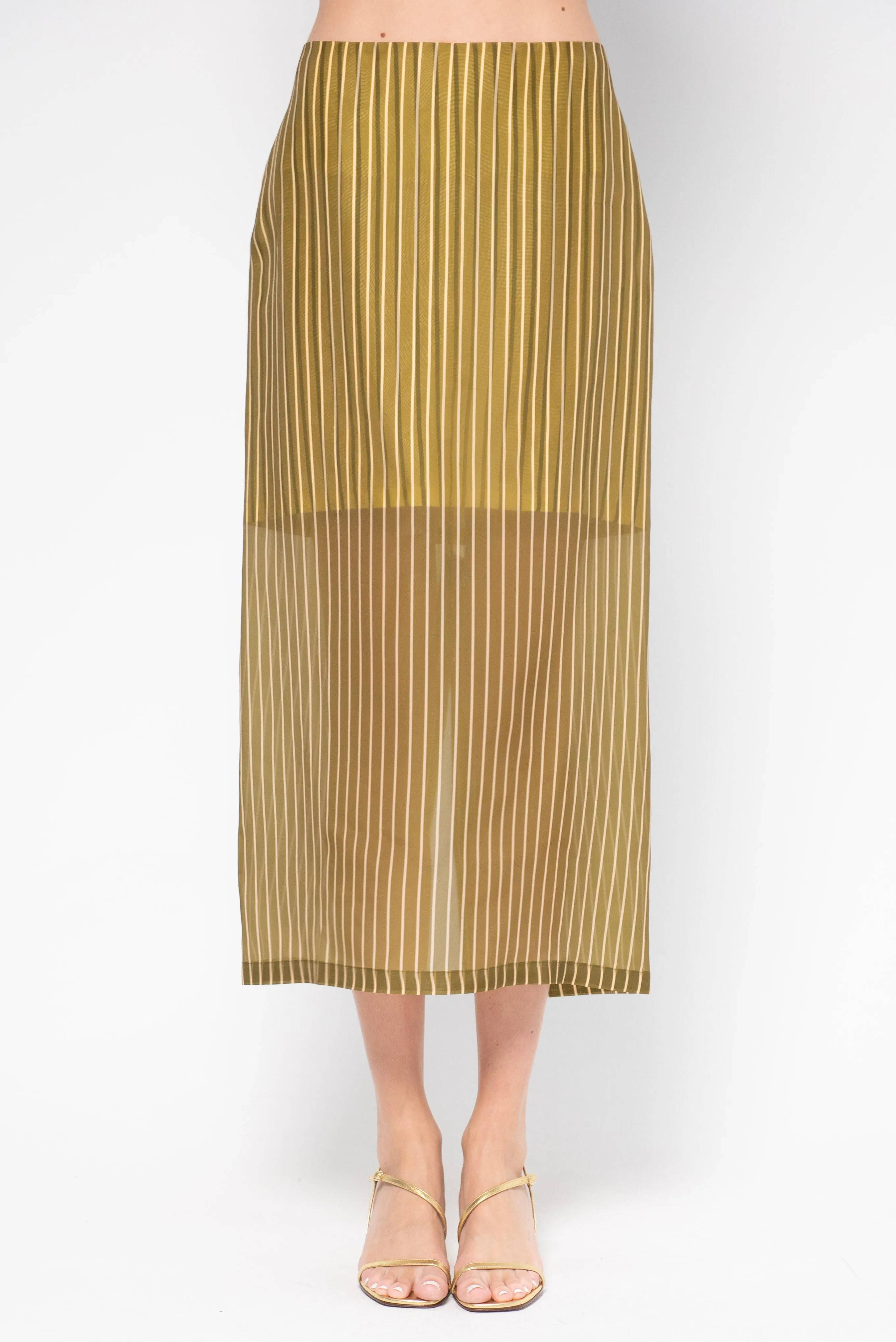 Susa Layered Organza Skirt, Khaki & Peach Stripes