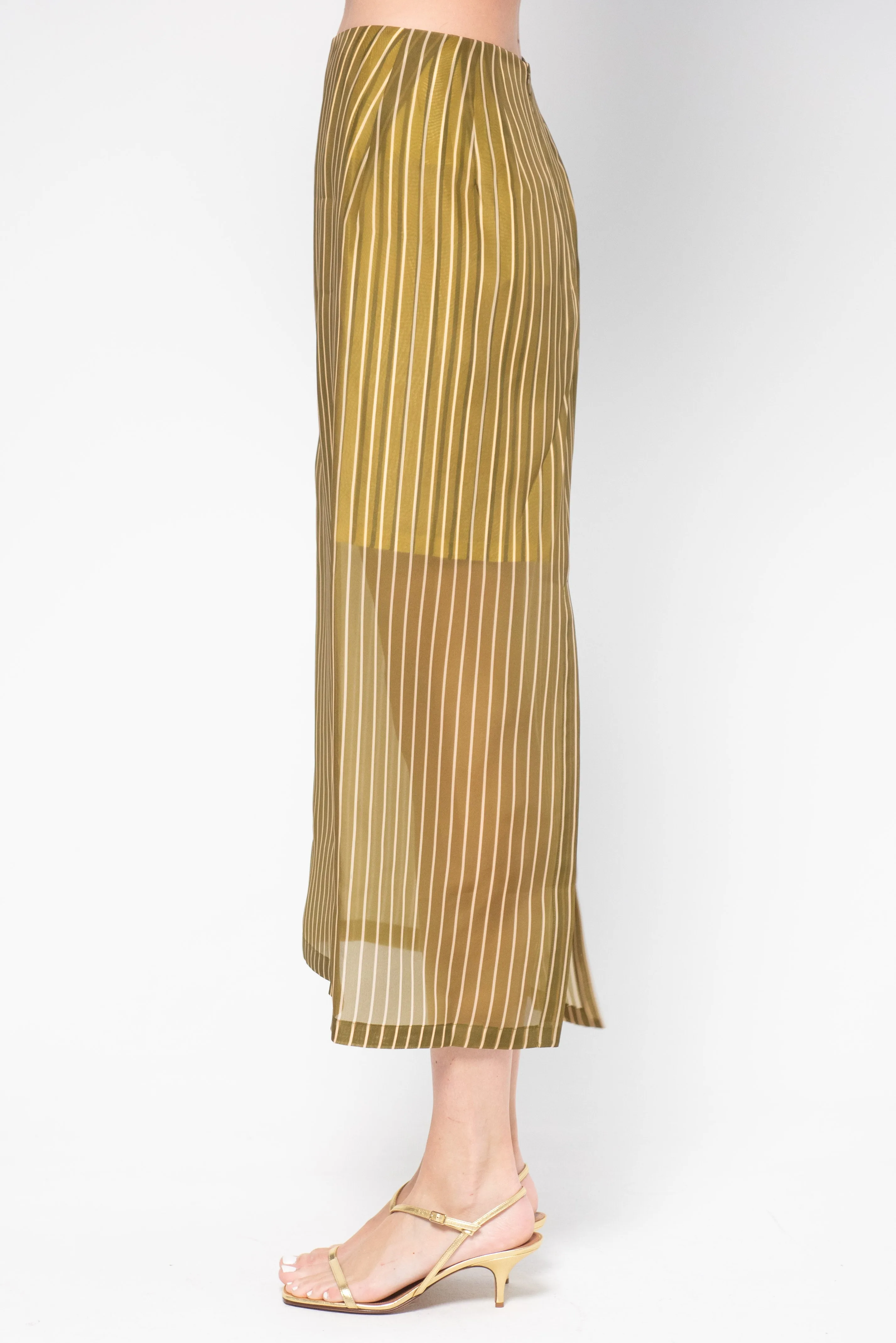 Susa Layered Organza Skirt, Khaki & Peach Stripes