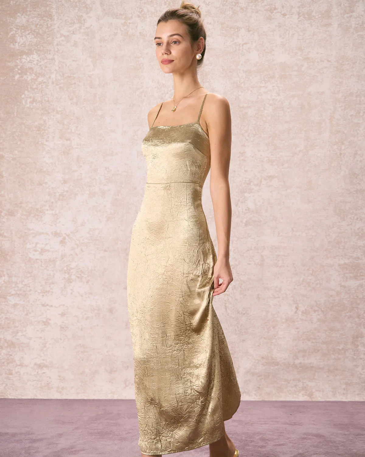 The Apricot Sleeveless Split Satin Maxi Dress