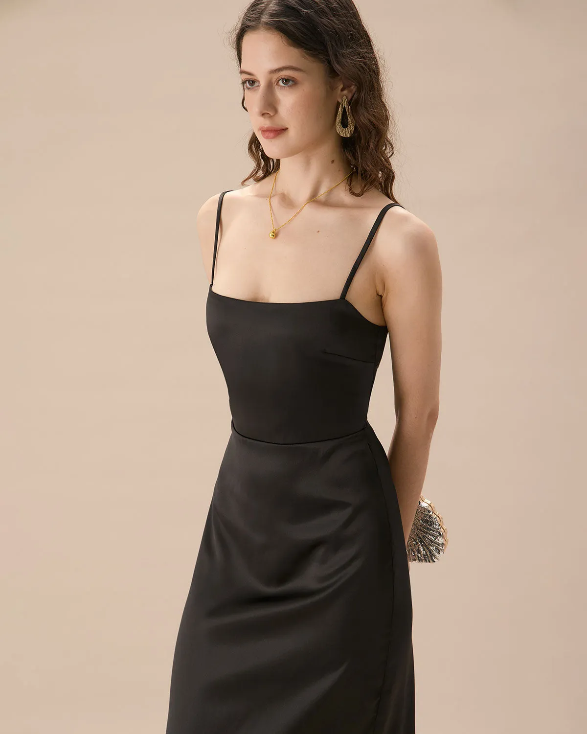 The Black Satin Slip Maxi Dress