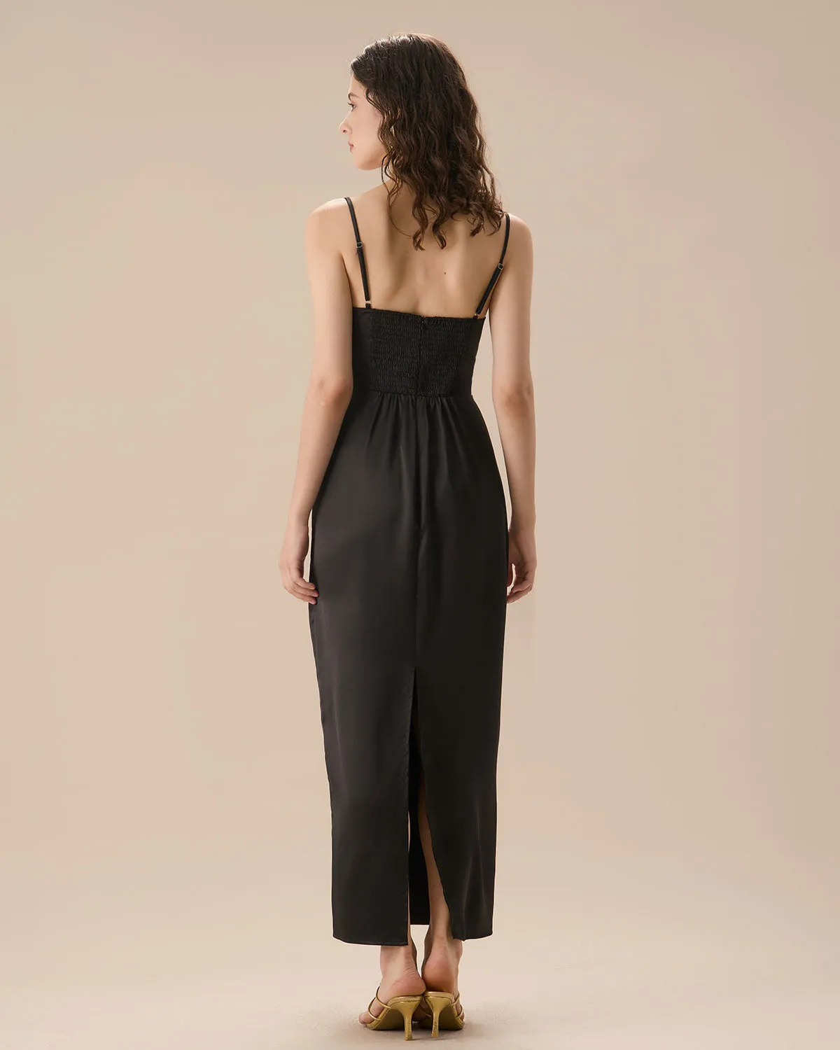 The Black Satin Slip Maxi Dress