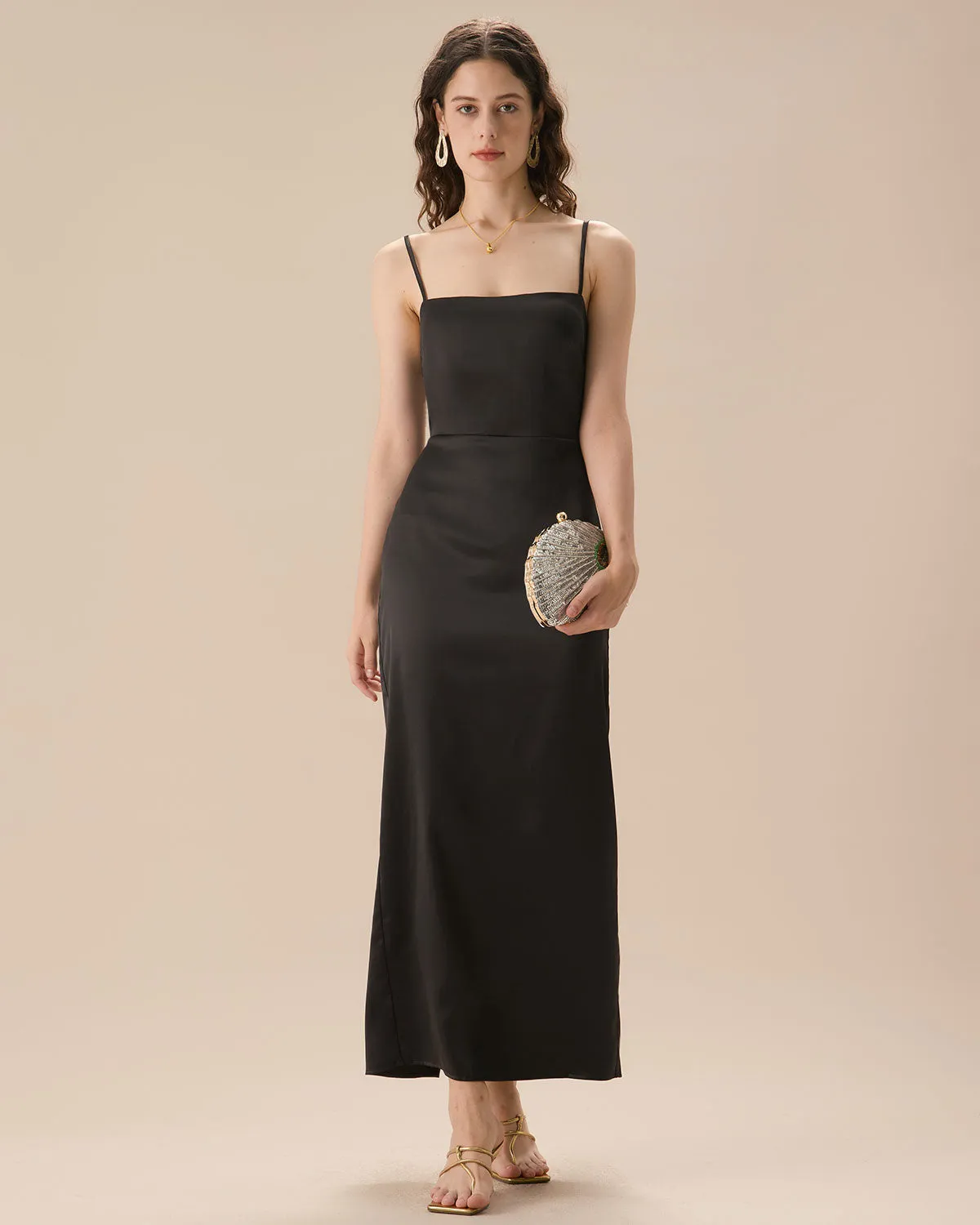 The Black Satin Slip Maxi Dress