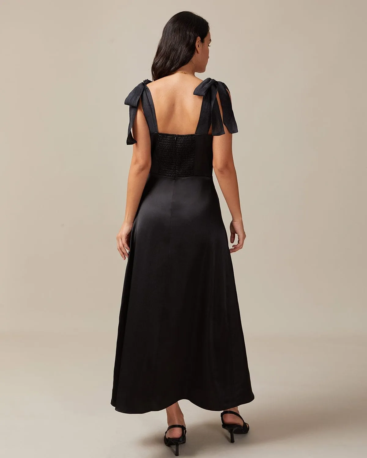 The Black Tie Strap Satin Maxi Dress