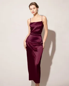 The Red Back Slit Satin Sling Maxi Dress