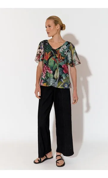 Theo Floral Flutter Sleeve Top (Floral)