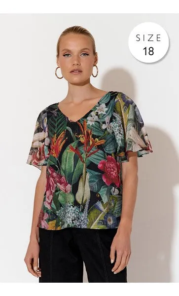 Theo Floral Flutter Sleeve Top (Floral)