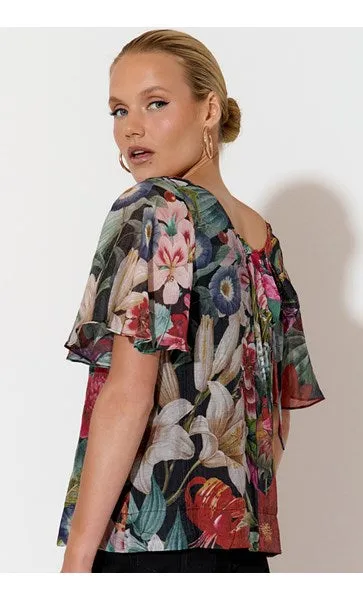 Theo Floral Flutter Sleeve Top (Floral)