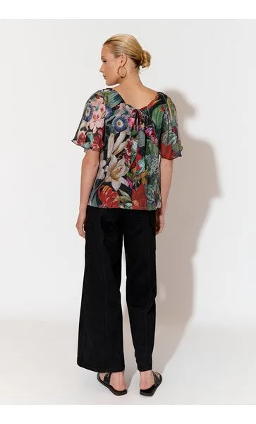 Theo Floral Flutter Sleeve Top (Floral)