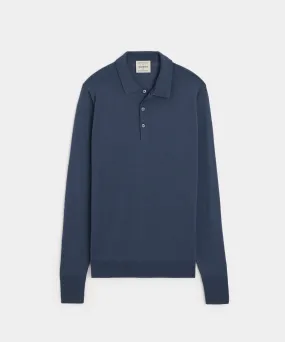 Todd Snyder x John Smedley Long Sleeve Polo in Smoke Blue