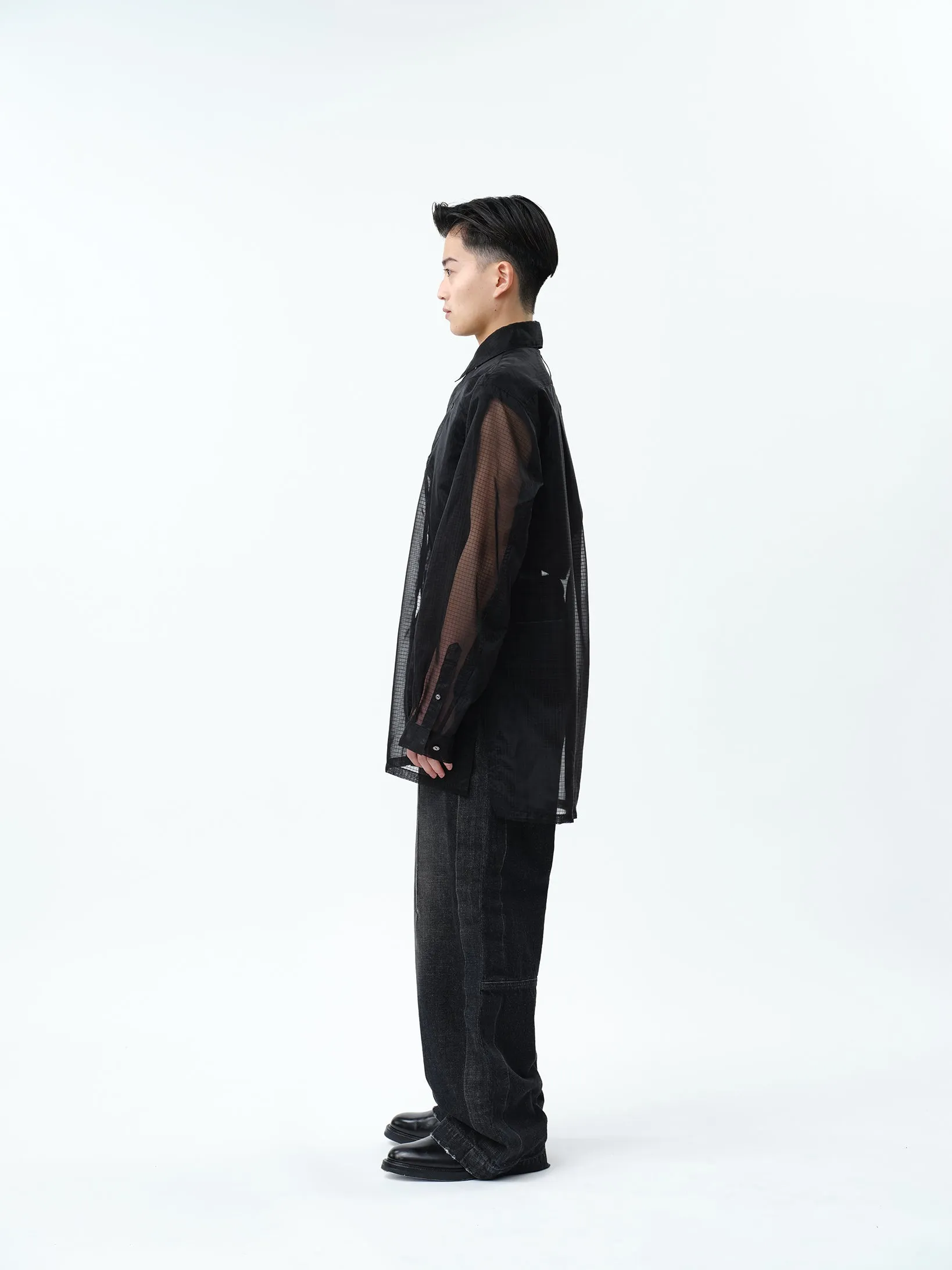 TRANSPARENT RIP-STOP SEAM POCKET SHIRT .11【BLACK】