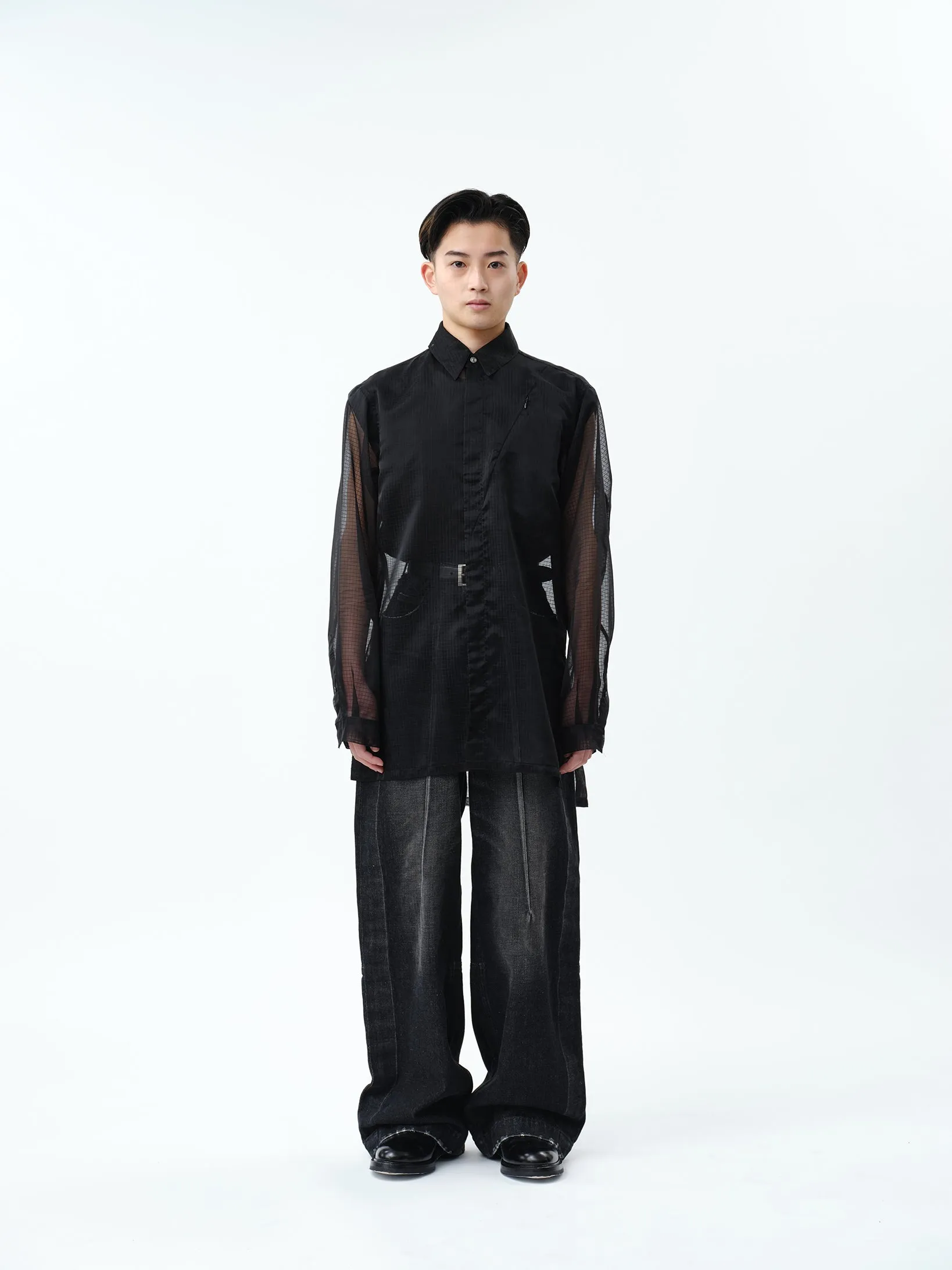 TRANSPARENT RIP-STOP SEAM POCKET SHIRT .11【BLACK】