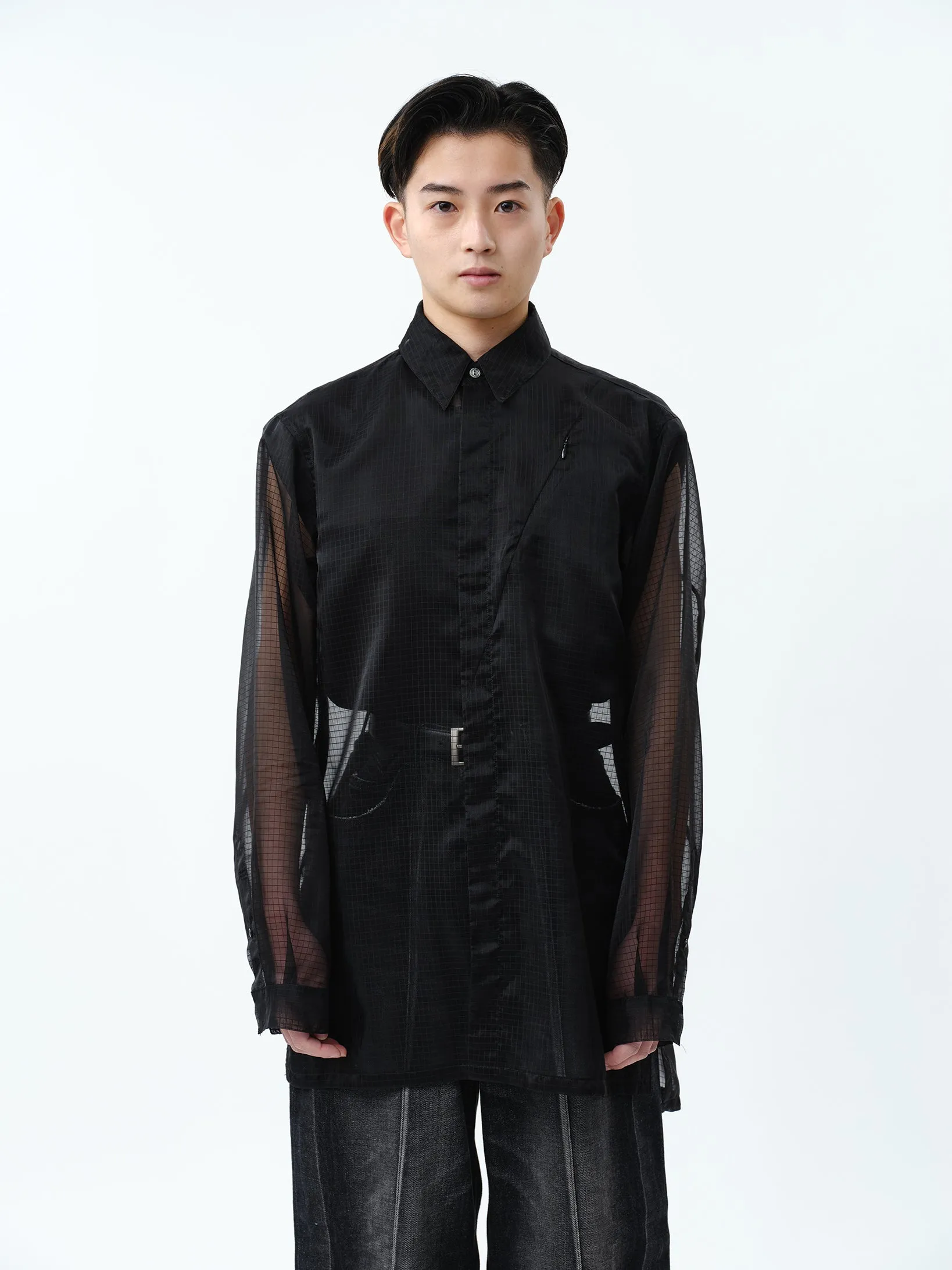 TRANSPARENT RIP-STOP SEAM POCKET SHIRT .11【BLACK】