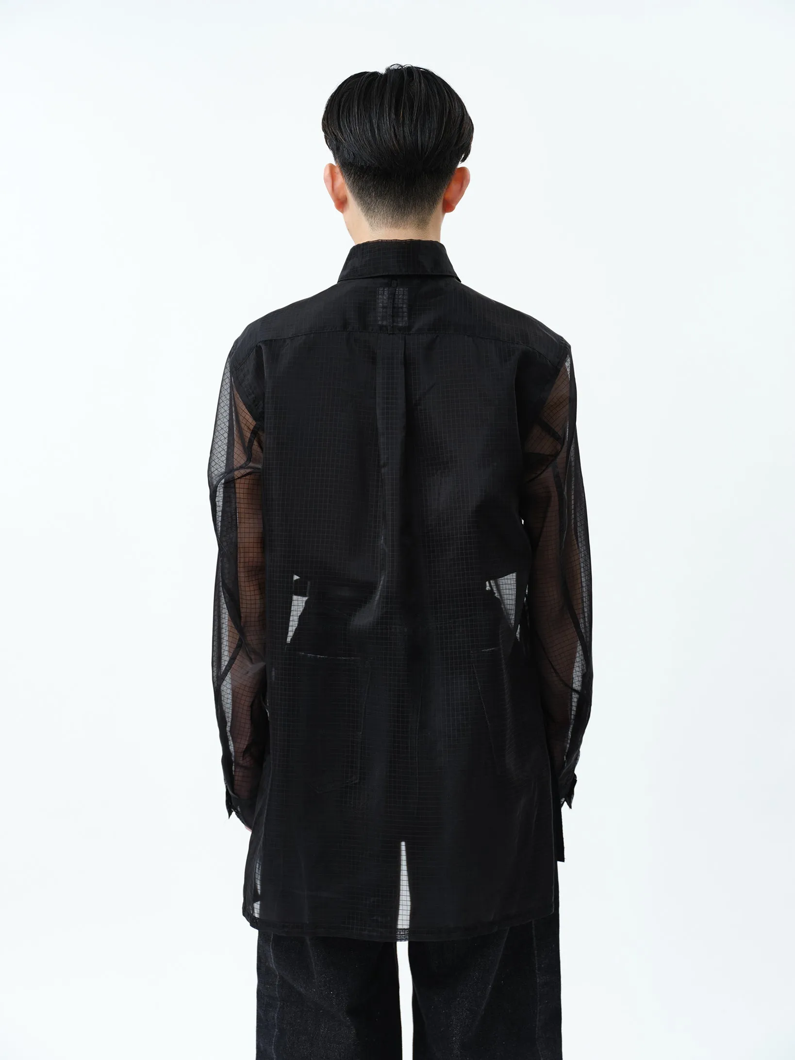 TRANSPARENT RIP-STOP SEAM POCKET SHIRT .11【BLACK】