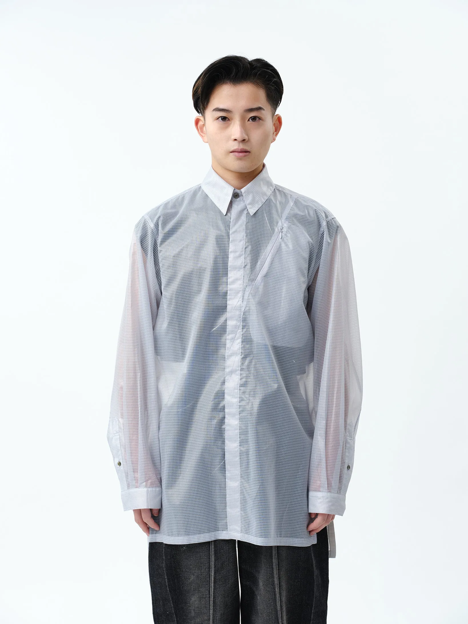 TRANSPARENT RIP-STOP SEAM POCKET SHIRT .11【L.GREY】