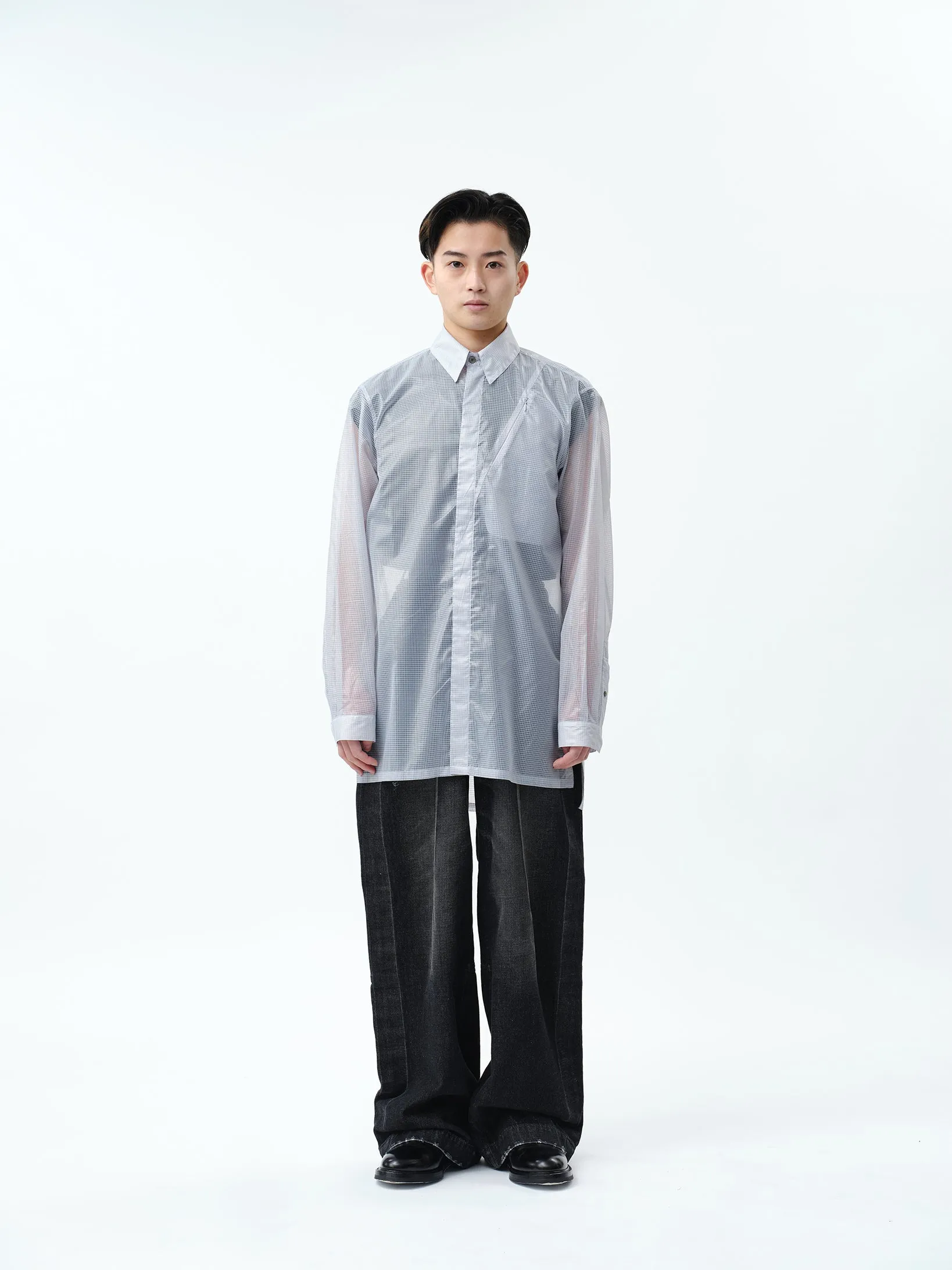 TRANSPARENT RIP-STOP SEAM POCKET SHIRT .11【L.GREY】