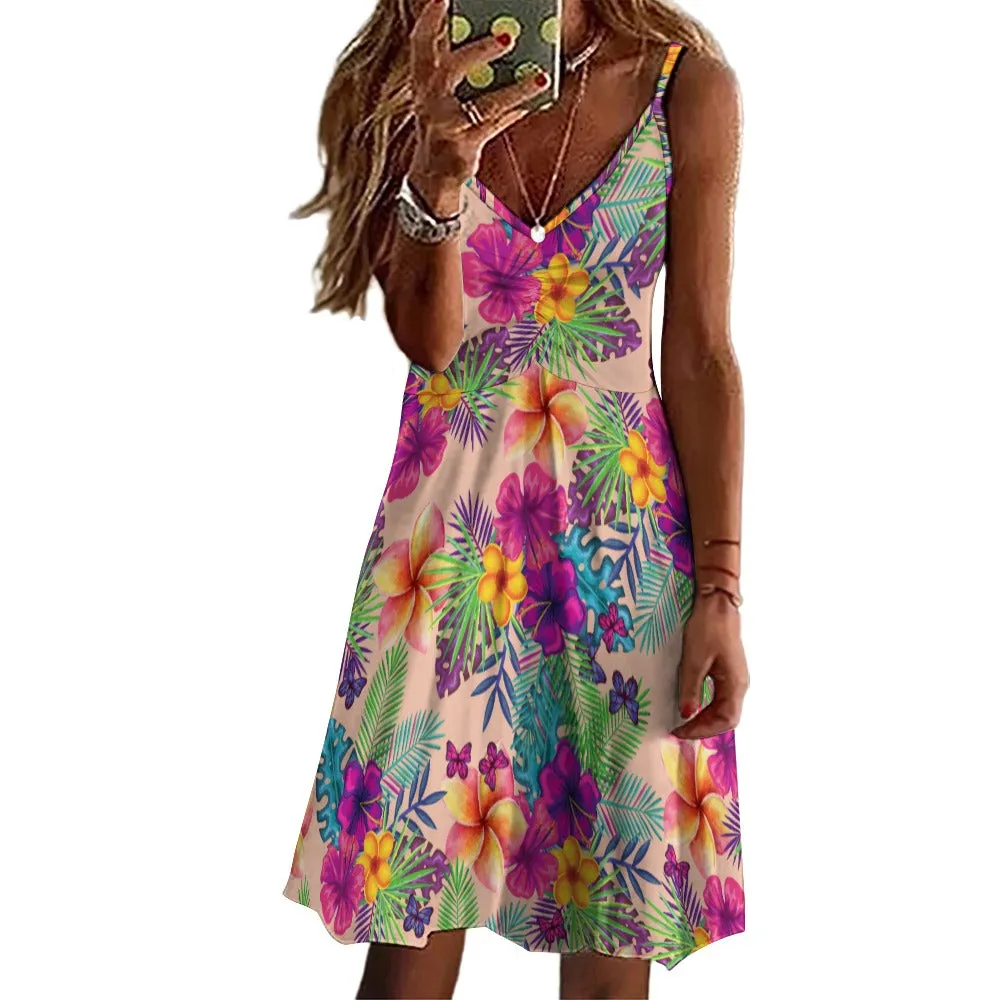 Tropical Floral Long Women's Suspender Dress