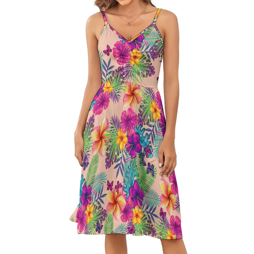 Tropical Floral Long Women's Suspender Dress