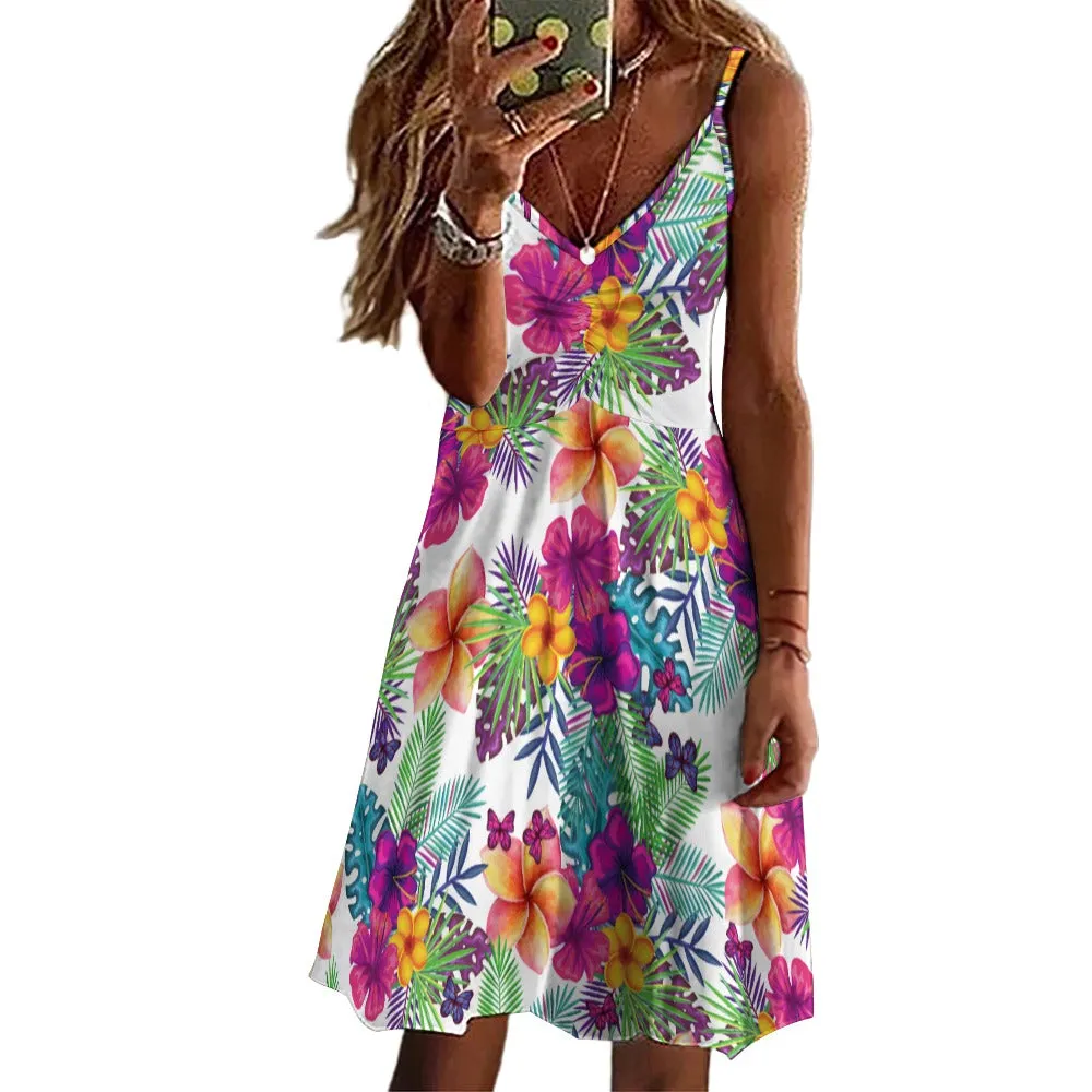 Tropical Floral Long Women's Suspender Dress