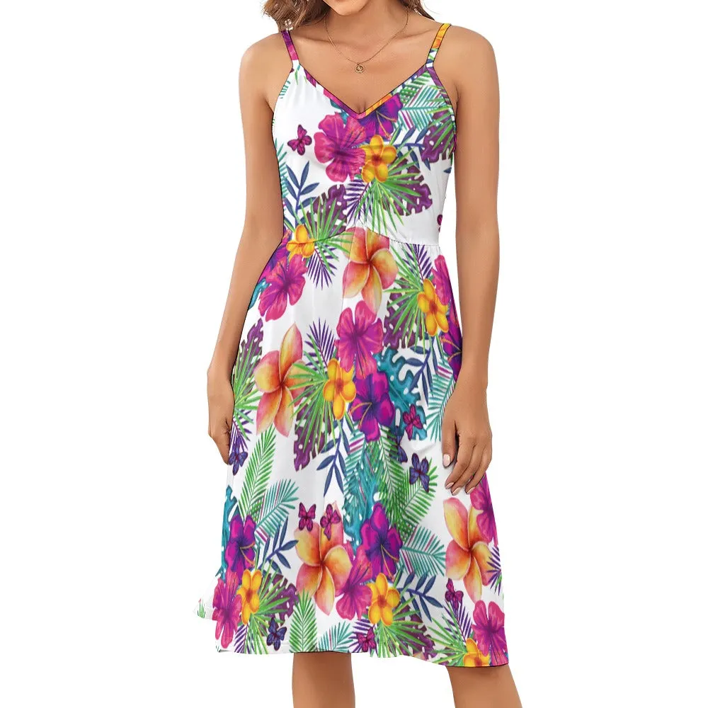 Tropical Floral Long Women's Suspender Dress