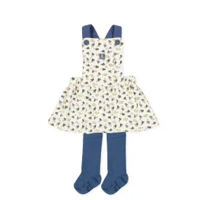 Tutto Piccolo 9422 Pichi Leotardos Punto Roma Pinafore Dress With Tights - Ecru