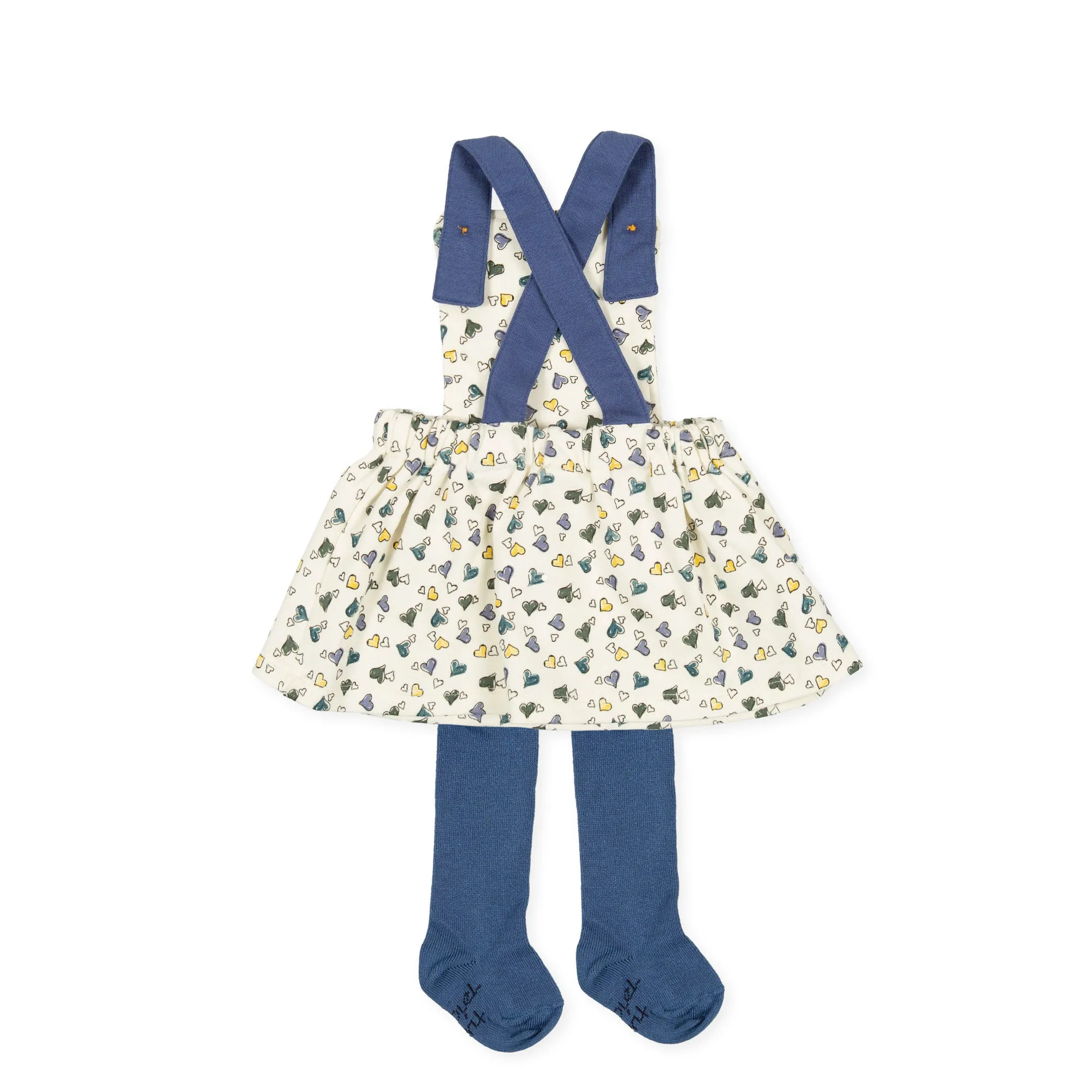 Tutto Piccolo 9422 Pichi Leotardos Punto Roma Pinafore Dress With Tights - Ecru