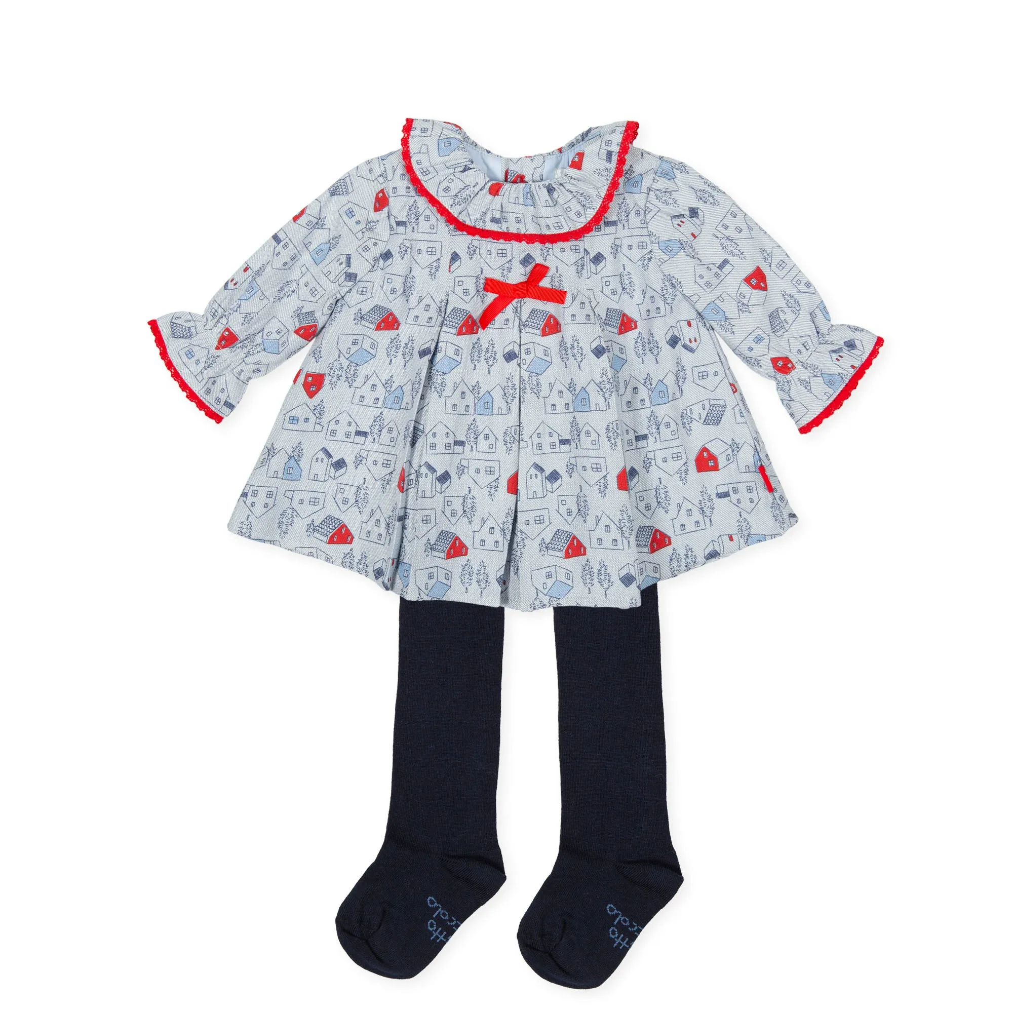 Tutto Piccolo Vestido Viyela Dress With Tights - Indigo