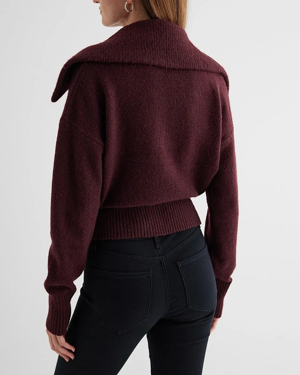 V-Neck Long Sleeve Polo Sweater in Wine