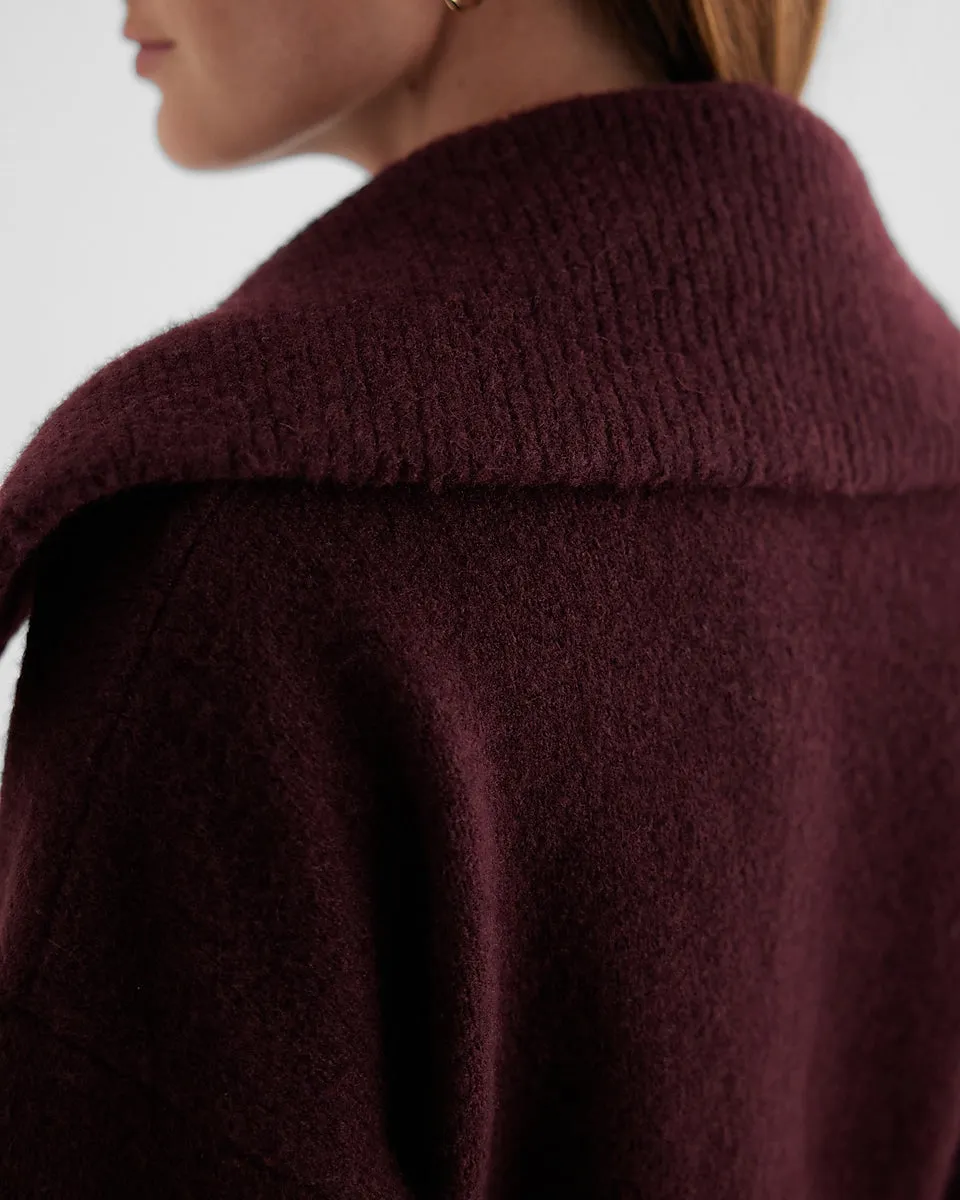 V-Neck Long Sleeve Polo Sweater in Wine