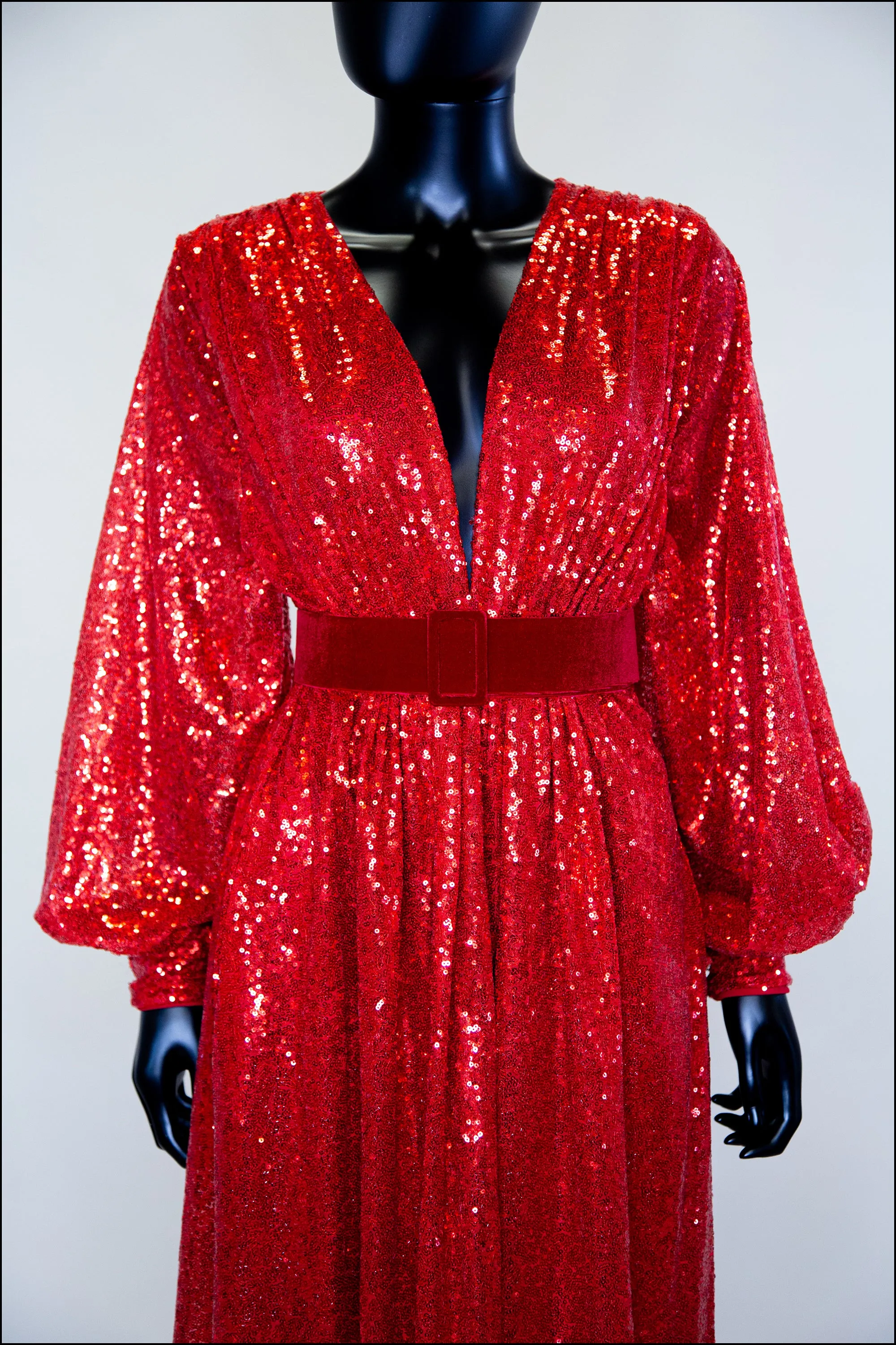 Vamp - Red Sequin Bishop Sleeve Gown