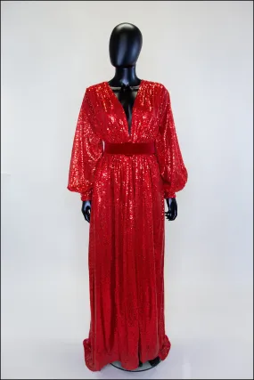 Vamp - Red Sequin Bishop Sleeve Gown