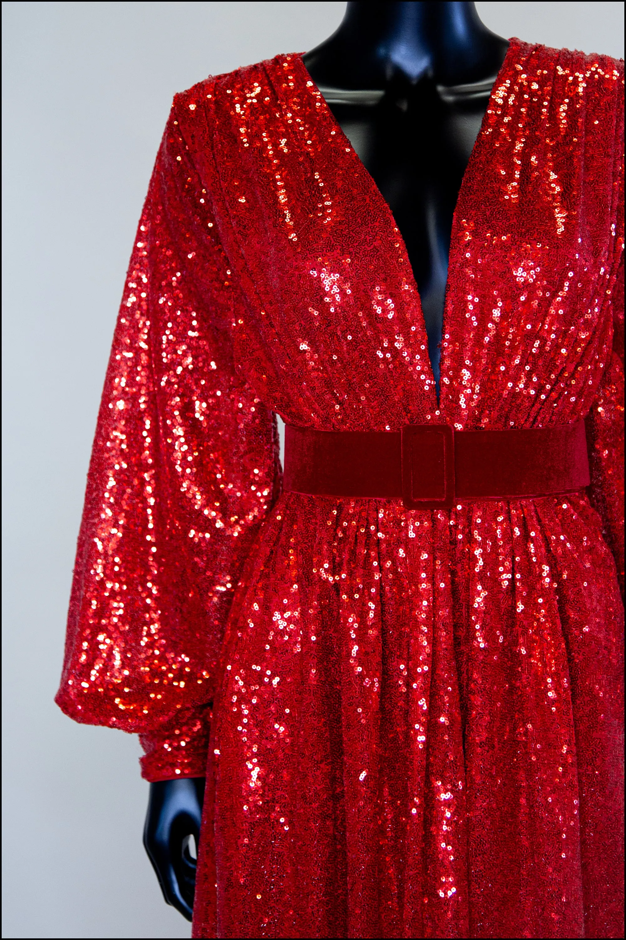 Vamp - Red Sequin Bishop Sleeve Gown