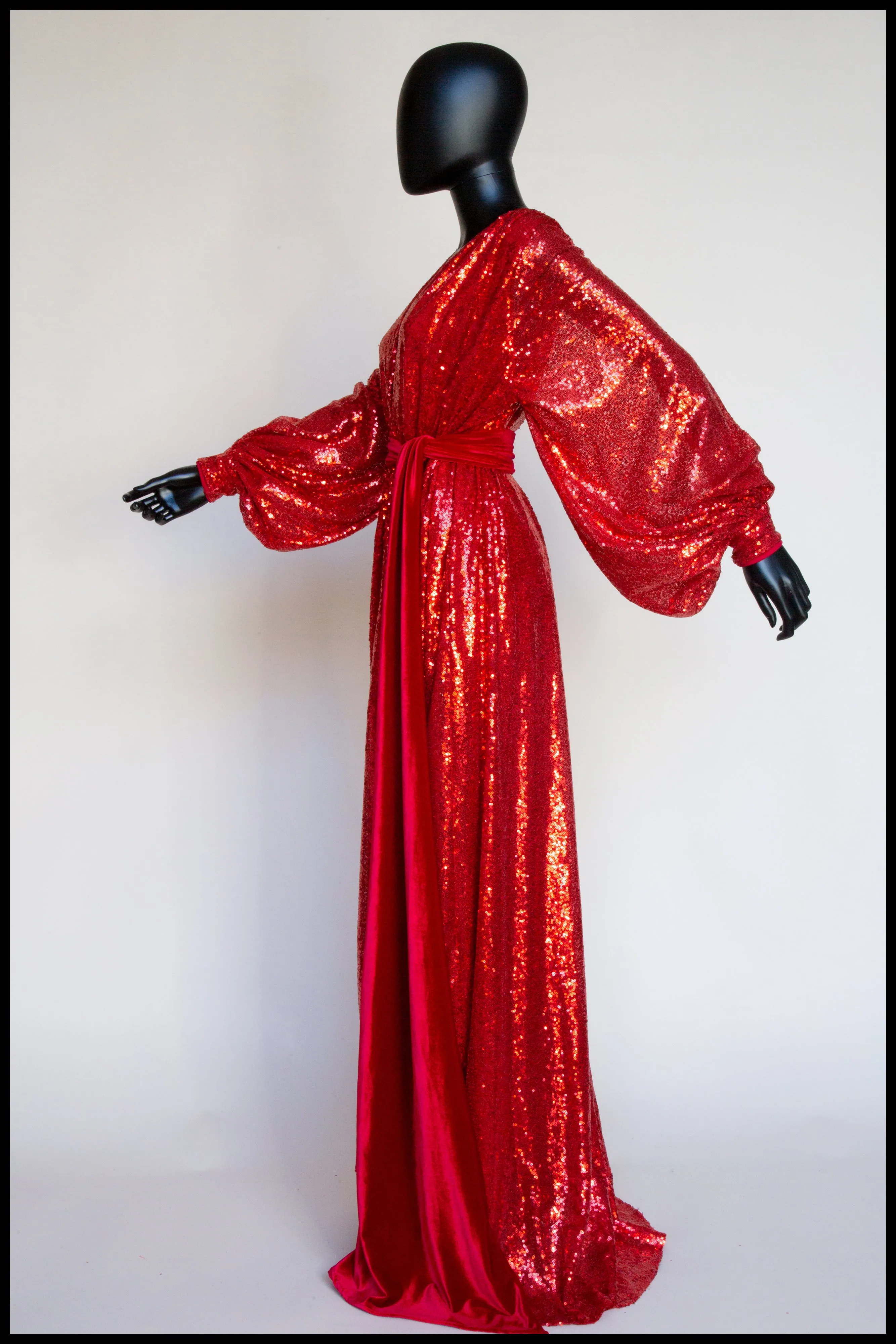 Vamp - Red Sequin Bishop Sleeve Gown