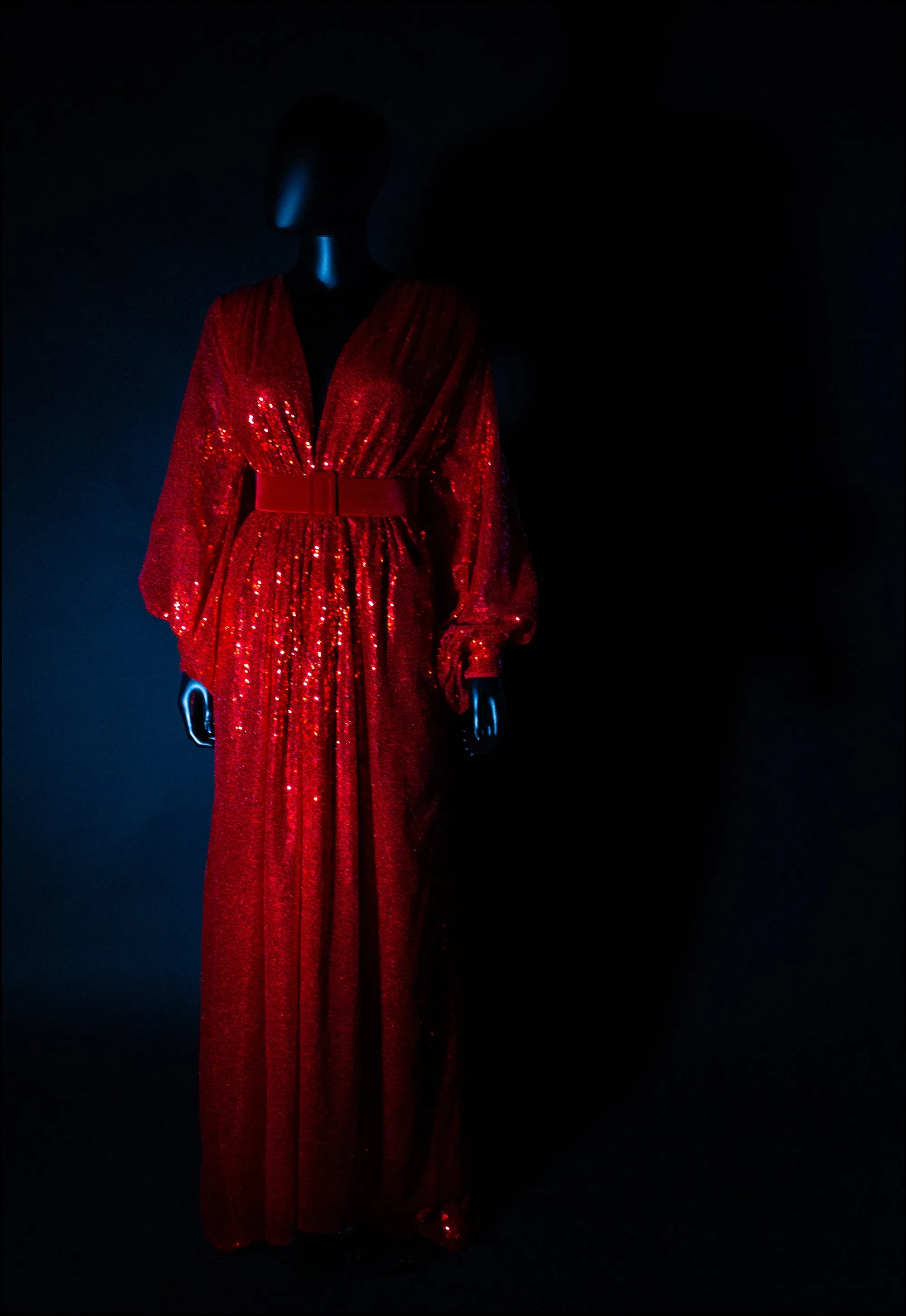 Vamp - Red Sequin Bishop Sleeve Gown