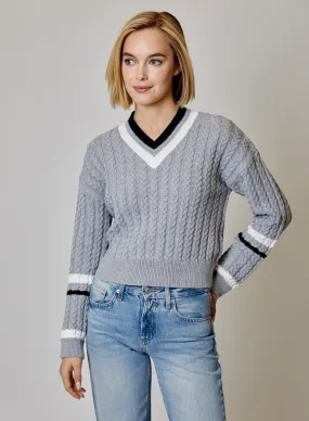 Varsity Stripe V Neck Sweater by Design History