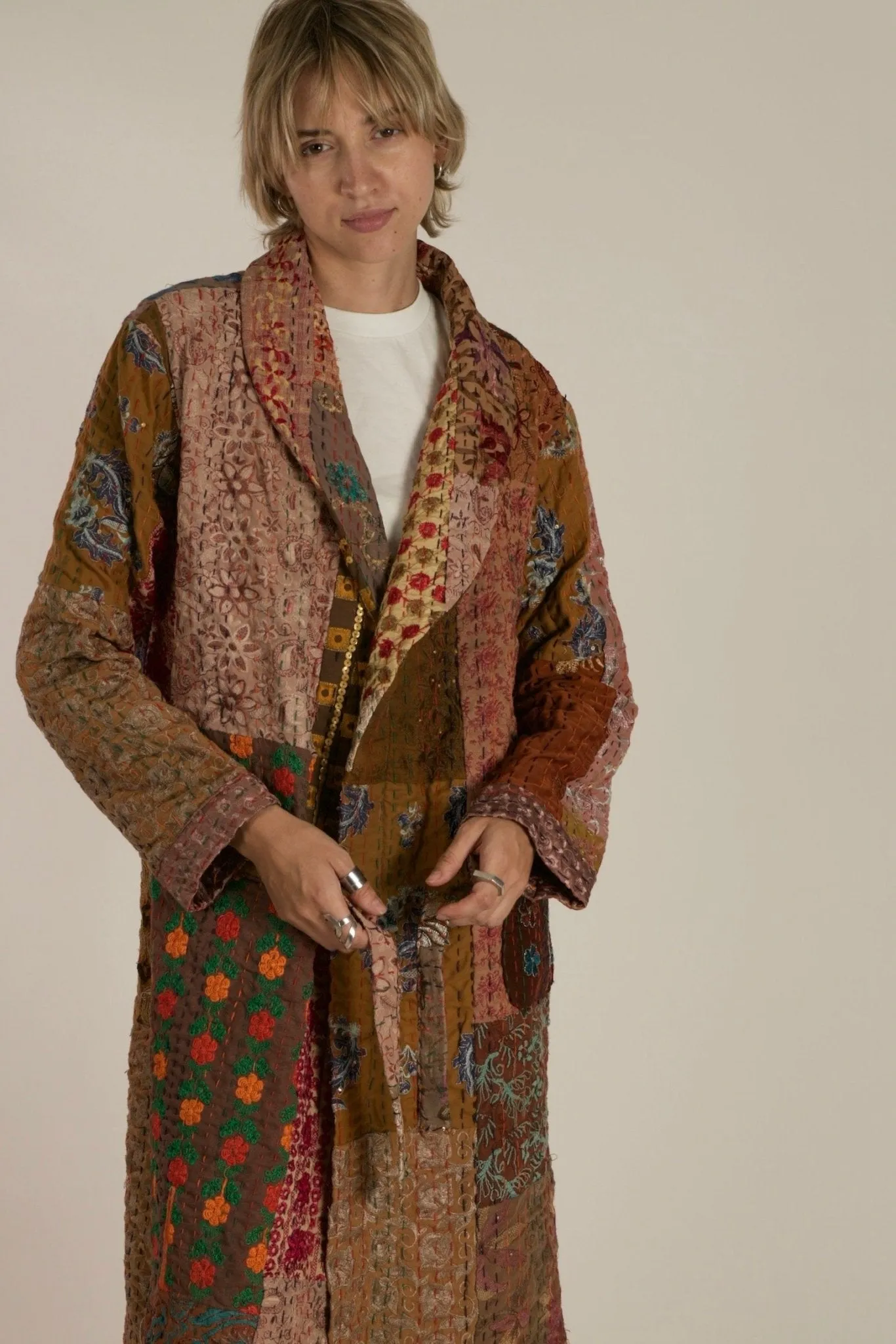 VICTORIA THALIA EMBROIDERE PATCHWORK KIMONO JACKET