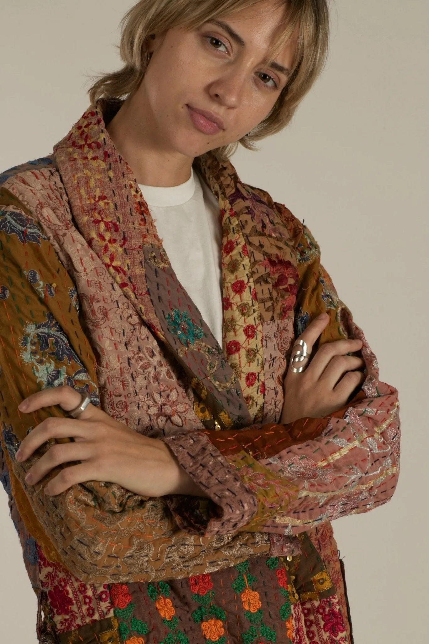 VICTORIA THALIA EMBROIDERE PATCHWORK KIMONO JACKET